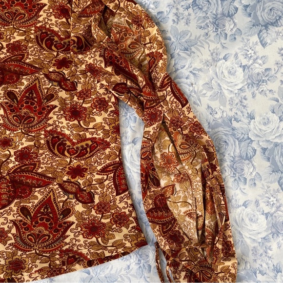 Vintage Long Sleeved Top Y2K Fairy Key Hole Tied Top Paisley Design Blouse Kona - Picture 9 of 10